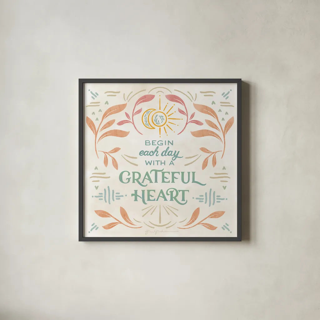 Heart and Mind I by Gia Graham. Shown in a sleek black glass frame for a contemporary gallery look. Available as an archival giclee rolled canvas, fine art paper, or poster print. SKU 67254a.