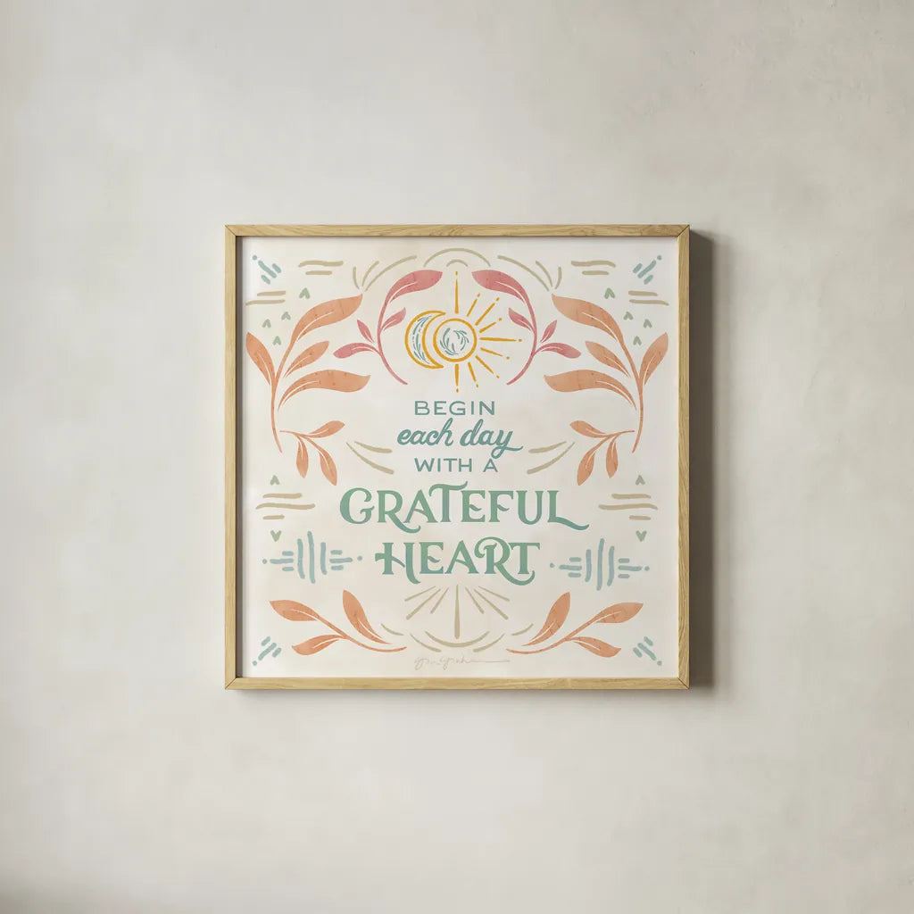 Heart and Mind I by Gia Graham. Shown in a natural wood glass frame for a timeless modern aesthetic. Available as an archival giclee rolled canvas, fine art paper, or poster print. SKU 67254a.