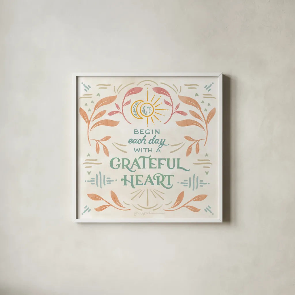 Heart and Mind I by Gia Graham. Shown in a crisp white glass frame for a clean and minimalist style. Available as an archival giclee rolled canvas, fine art paper, or poster print. SKU 67254a.
