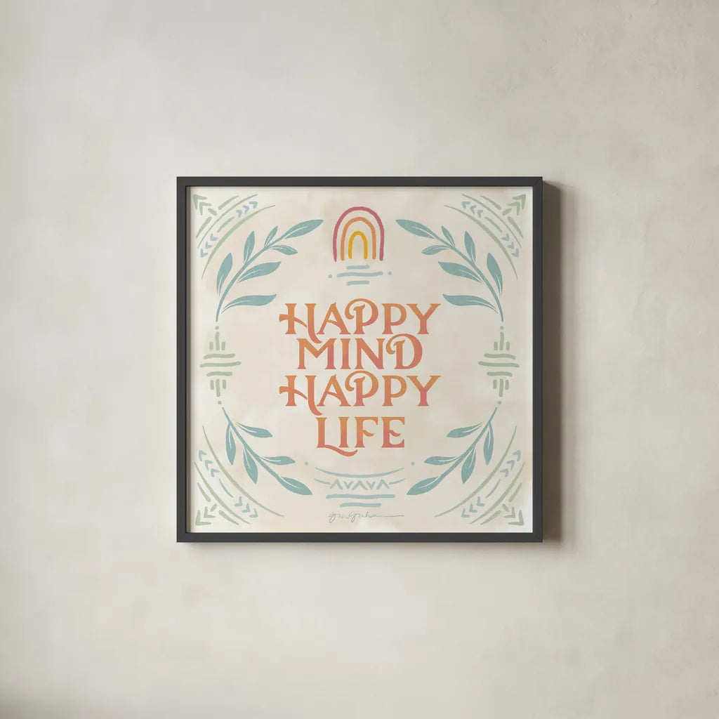 Heart and Mind II by Gia Graham. Shown in a sleek black glass frame for a contemporary gallery look. Available as an archival giclee rolled canvas, fine art paper, or poster print. SKU 67255a.