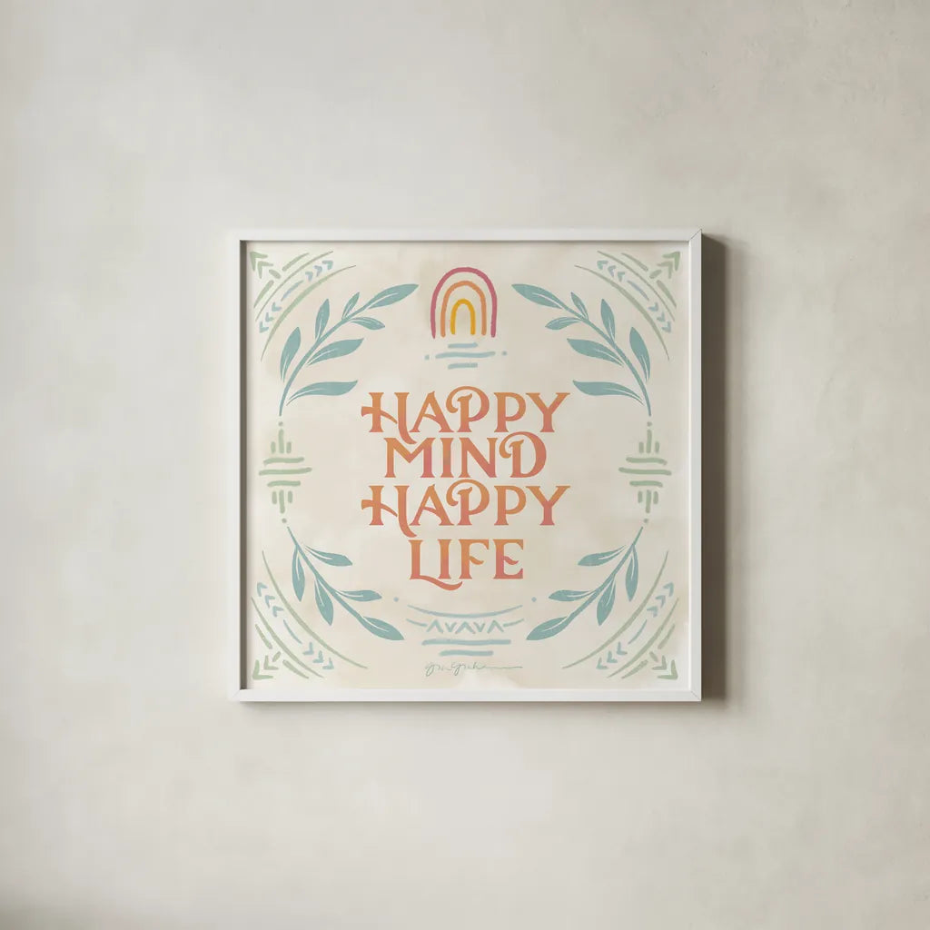 Heart and Mind II by Gia Graham. Shown in a crisp white glass frame for a clean and minimalist style. Available as an archival giclee rolled canvas, fine art paper, or poster print. SKU 67255a.