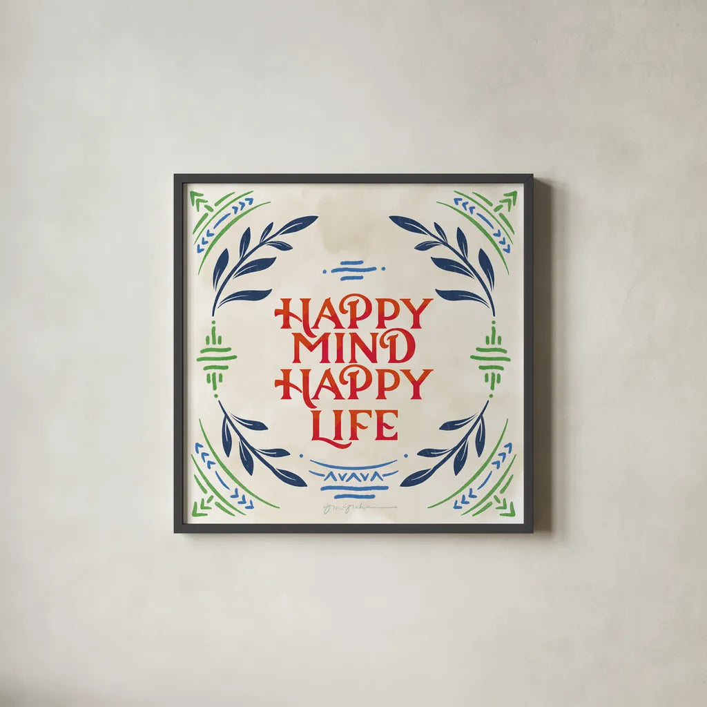 Heart and Mind II Bright by Gia Graham. Shown in a sleek black glass frame for a contemporary gallery look. Available as an archival giclee rolled canvas, fine art paper, or poster print. SKU 79539a.