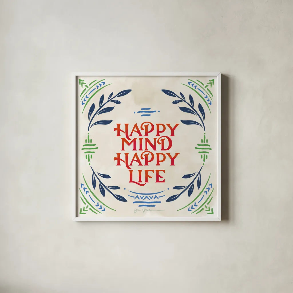 Heart and Mind II Bright by Gia Graham. Shown in a crisp white glass frame for a clean and minimalist style. Available as an archival giclee rolled canvas, fine art paper, or poster print. SKU 79539a.