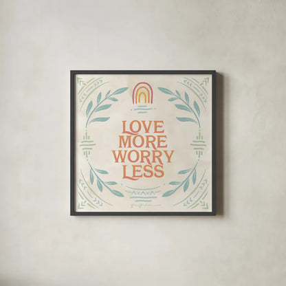 Heart and Mind II Love More by Gia Graham. Shown in a sleek black glass frame for a contemporary gallery look. Available as an archival giclee rolled canvas, fine art paper, or poster print. SKU 72726a.