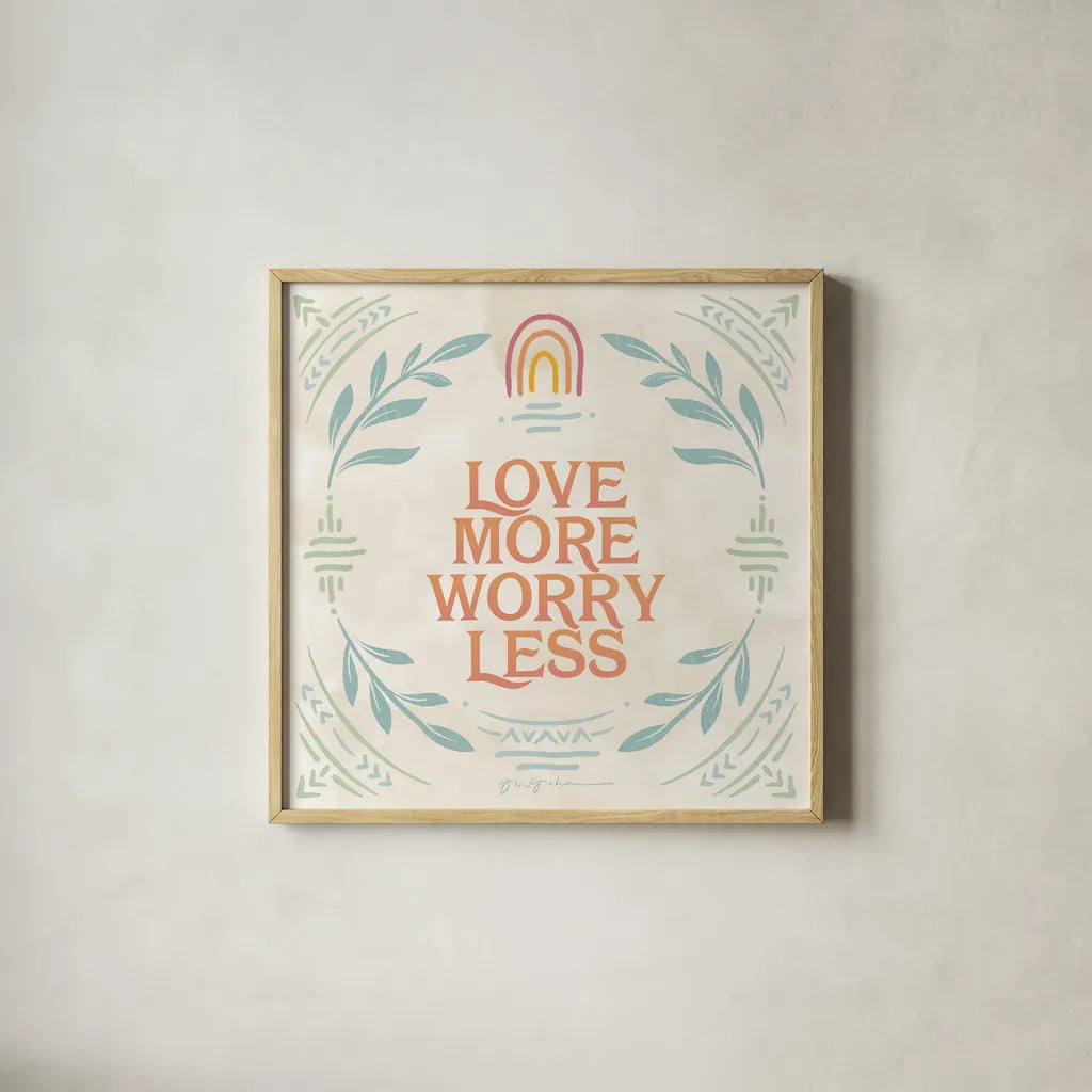 Heart and Mind II Love More by Gia Graham. Shown in a natural wood glass frame for a timeless modern aesthetic. Available as an archival giclee rolled canvas, fine art paper, or poster print. SKU 72726a.