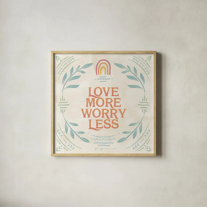 Heart and Mind II Love More by Gia Graham. Shown in a natural wood glass frame for a timeless modern aesthetic. Available as an archival giclee rolled canvas, fine art paper, or poster print. SKU 72726a.