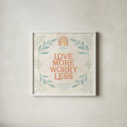 Heart and Mind II Love More by Gia Graham. Shown in a crisp white glass frame for a clean and minimalist style. Available as an archival giclee rolled canvas, fine art paper, or poster print. SKU 72726a.