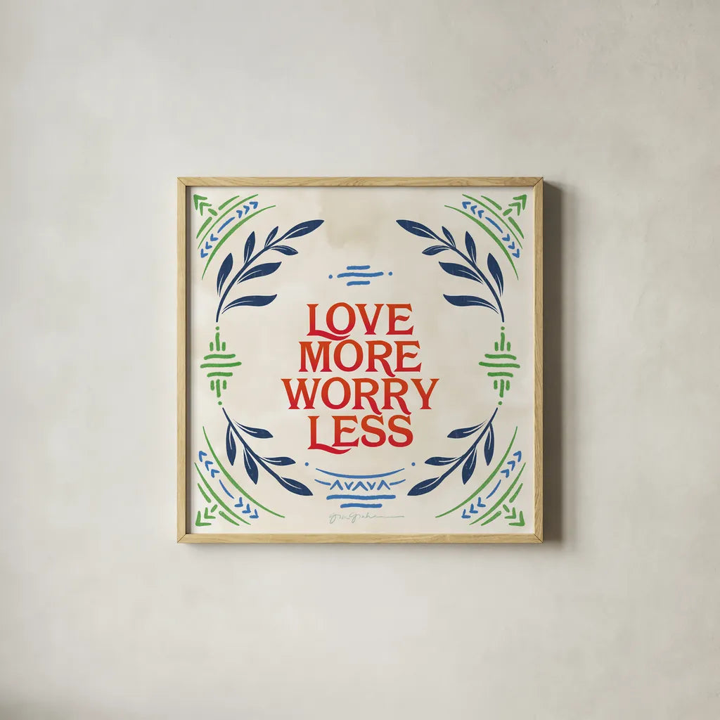 Heart and Mind II Love More Bright by Gia Graham. Shown in a natural wood glass frame for a timeless modern aesthetic. Available as an archival giclee rolled canvas, fine art paper, or poster print. SKU 79540a.