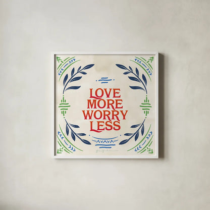 Heart and Mind II Love More Bright by Gia Graham. Shown in a crisp white glass frame for a clean and minimalist style. Available as an archival giclee rolled canvas, fine art paper, or poster print. SKU 79540a.