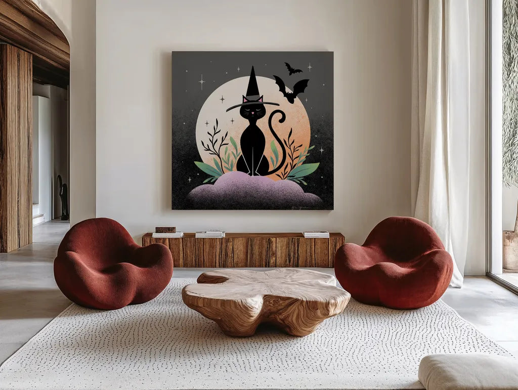 Hocus Pocus II by Gia Graham. Shown as extra-large giant wall art in a modern living room. Available as an archival giclee rolled canvas, fine art paper, or poster print. SKU 84335a.