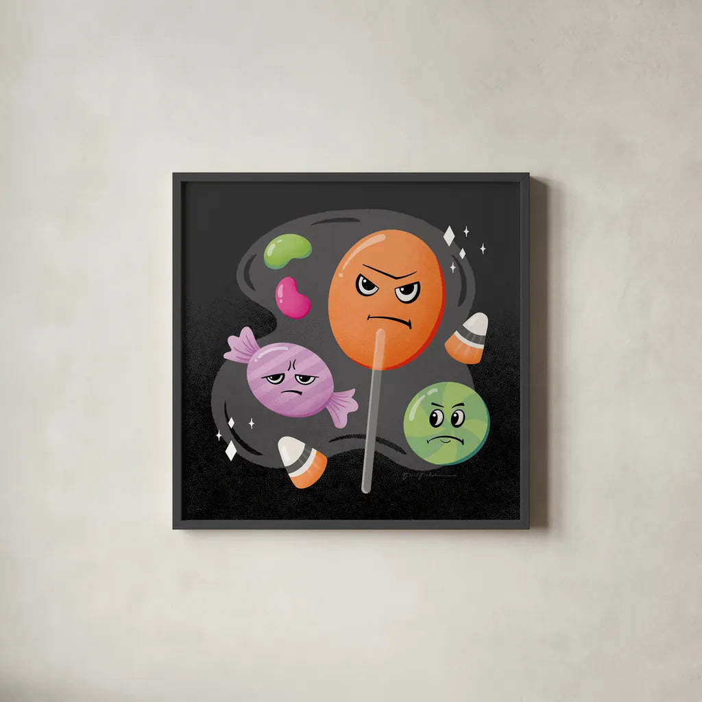 Hocus Pocus III by Gia Graham. Shown in a sleek black glass frame for a contemporary gallery look. Available as an archival giclee rolled canvas, fine art paper, or poster print. SKU 84336a.