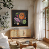 Hocus Pocus III by Gia Graham. Shown in a natural wood frame in a cozy modern living room. Available as an archival giclee rolled canvas, fine art paper, or poster print. SKU 84336a.
