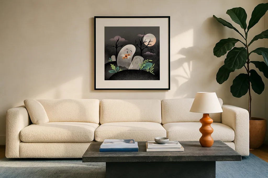 Hocus Pocus IV by Gia Graham. Displayed in a glass frame with matte in a clean modern living room. Available as an archival giclee rolled canvas, fine art paper, or poster print. SKU 84337a.