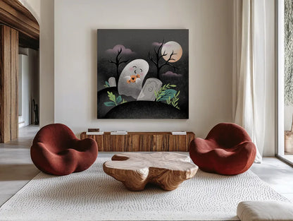 Hocus Pocus IV by Gia Graham. Shown as extra-large giant wall art in a modern living room. Available as an archival giclee rolled canvas, fine art paper, or poster print. SKU 84337a.