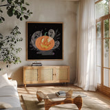 Hocus Pocus V by Gia Graham. Shown in a natural wood frame in a cozy modern living room. Available as an archival giclee rolled canvas, fine art paper, or poster print. SKU 84338a.