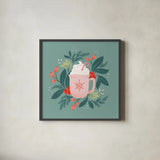 Holiday Mug I by Gia Graham. Shown in a sleek black glass frame for a contemporary gallery look. Available as an archival giclee rolled canvas, fine art paper, or poster print. SKU 75358a.