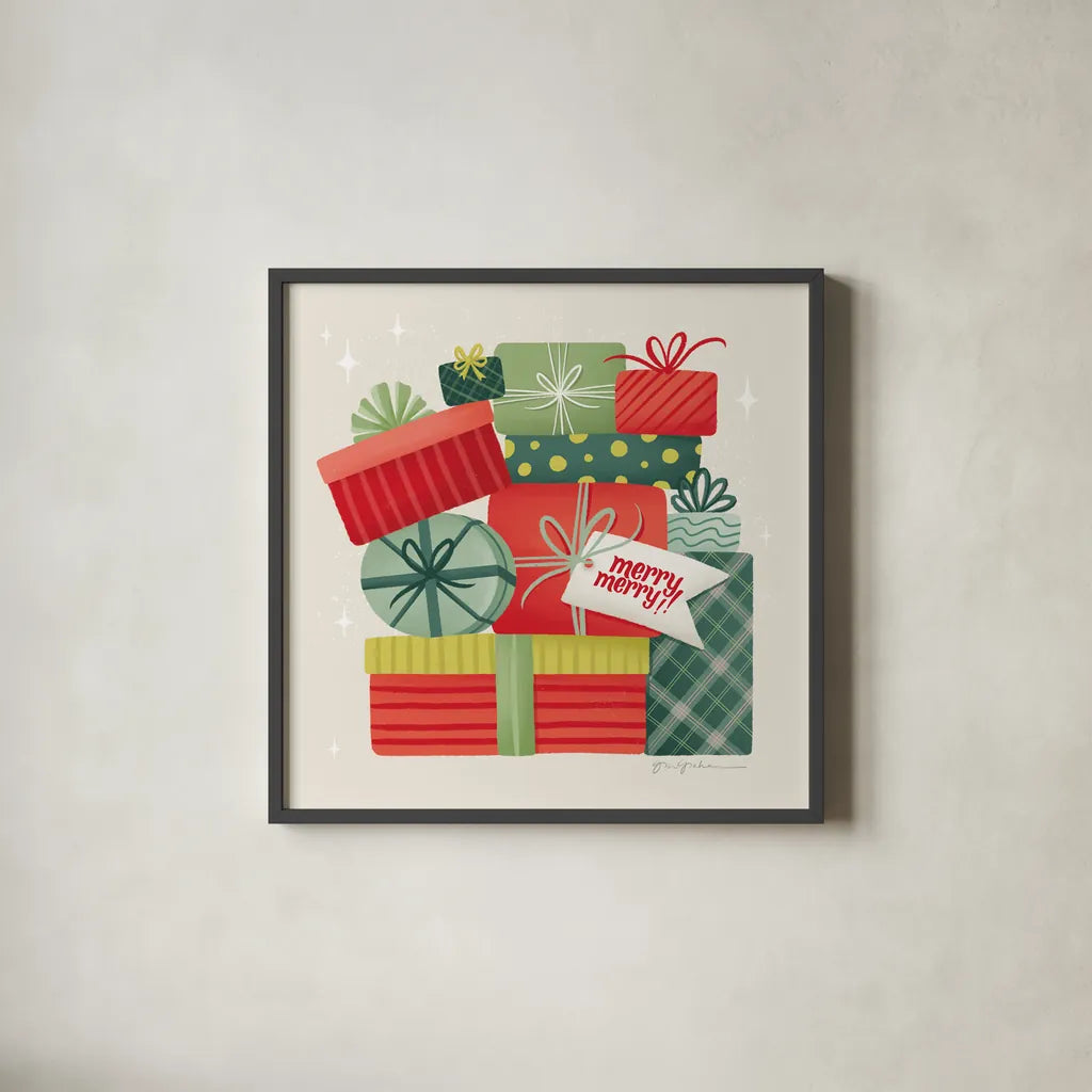 Home for the Holidays I by Gia Graham. Shown in a sleek black glass frame for a contemporary gallery look. Available as an archival giclee rolled canvas, fine art paper, or poster print. SKU 98811a.