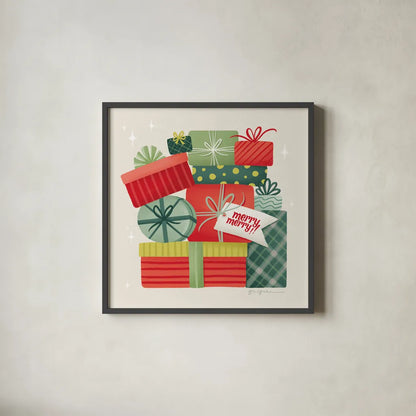 Home for the Holidays I by Gia Graham. Shown in a sleek black glass frame for a contemporary gallery look. Available as an archival giclee rolled canvas, fine art paper, or poster print. SKU 98811a.