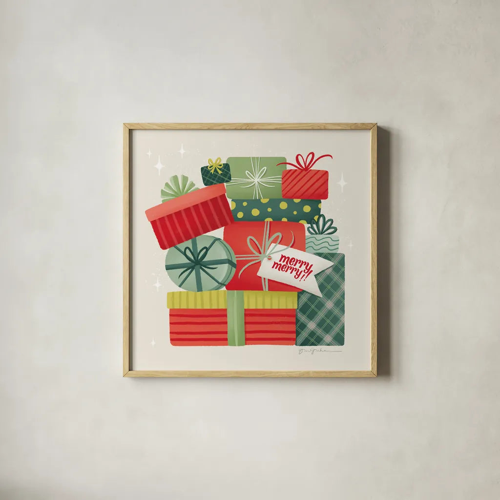 Home for the Holidays I by Gia Graham. Shown in a natural wood glass frame for a timeless modern aesthetic. Available as an archival giclee rolled canvas, fine art paper, or poster print. SKU 98811a.