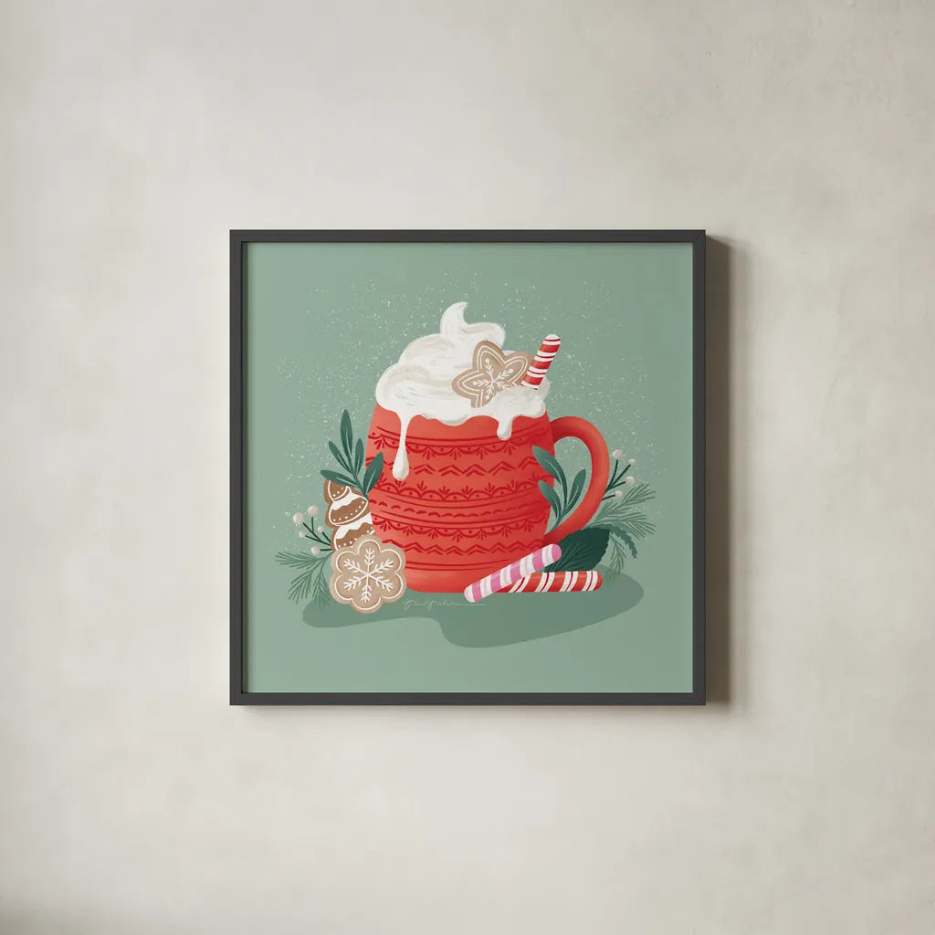 Home for the Holidays II by Gia Graham. Shown in a sleek black glass frame for a contemporary gallery look. Available as an archival giclee rolled canvas, fine art paper, or poster print. SKU 98812a.