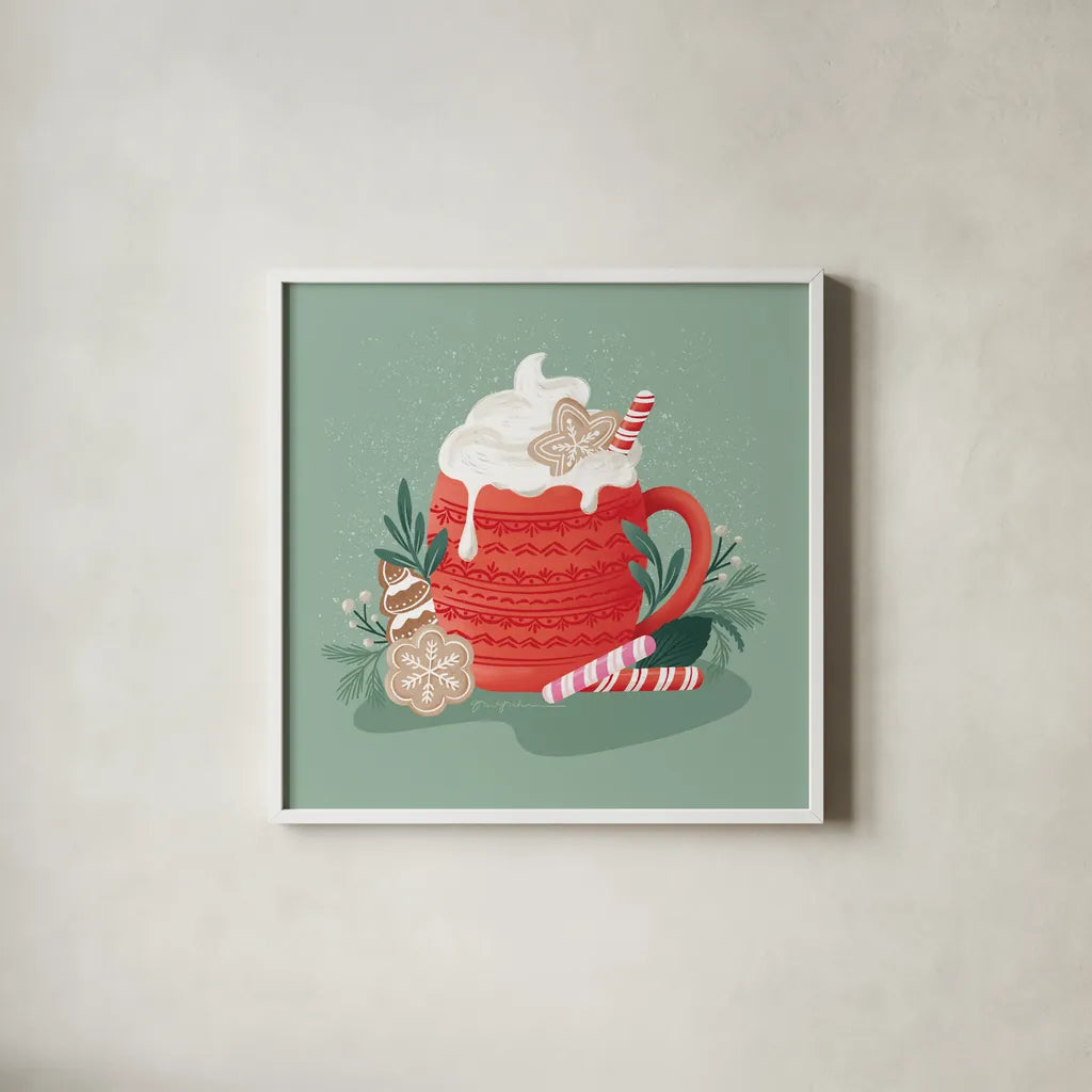 Home for the Holidays II by Gia Graham. Shown in a crisp white glass frame for a clean and minimalist style. Available as an archival giclee rolled canvas, fine art paper, or poster print. SKU 98812a.