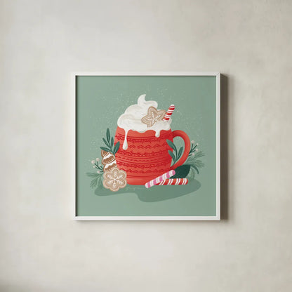 Home for the Holidays II by Gia Graham. Shown in a crisp white glass frame for a clean and minimalist style. Available as an archival giclee rolled canvas, fine art paper, or poster print. SKU 98812a.