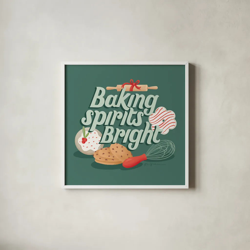 Home for the Holidays III by Gia Graham. Shown in a crisp white glass frame for a clean and minimalist style. Available as an archival giclee rolled canvas, fine art paper, or poster print. SKU 98813a.