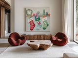 Home for the Holidays IV by Gia Graham. Shown as extra-large giant wall art in a modern living room. Available as an archival giclee rolled canvas, fine art paper, or poster print. SKU 98814a.