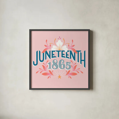 Juneteenth I by Gia Graham. Shown in a sleek black glass frame for a contemporary gallery look. Available as an archival giclee rolled canvas, fine art paper, or poster print. SKU 75359a.