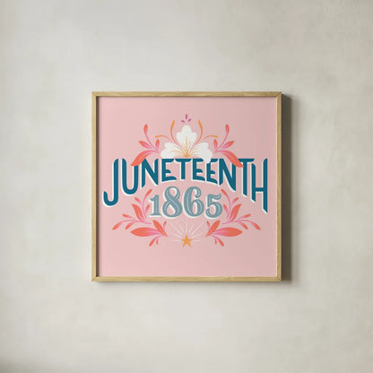 Juneteenth I by Gia Graham. Shown in a natural wood glass frame for a timeless modern aesthetic. Available as an archival giclee rolled canvas, fine art paper, or poster print. SKU 75359a.