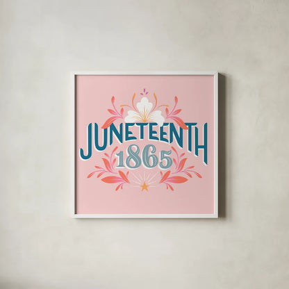 Juneteenth I by Gia Graham. Shown in a crisp white glass frame for a clean and minimalist style. Available as an archival giclee rolled canvas, fine art paper, or poster print. SKU 75359a.