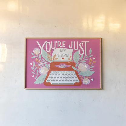 Just My Type I by Gia Graham. shown as a paper print in a natural frame. Available as a archival giclee rolled canvas, fine art paper, or poster print. SKU 79667i.