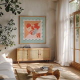 Just My Type VII by Gia Graham. Shown in a natural wood frame in a cozy modern living room. Available as an archival giclee rolled canvas, fine art paper, or poster print. SKU 79673a.