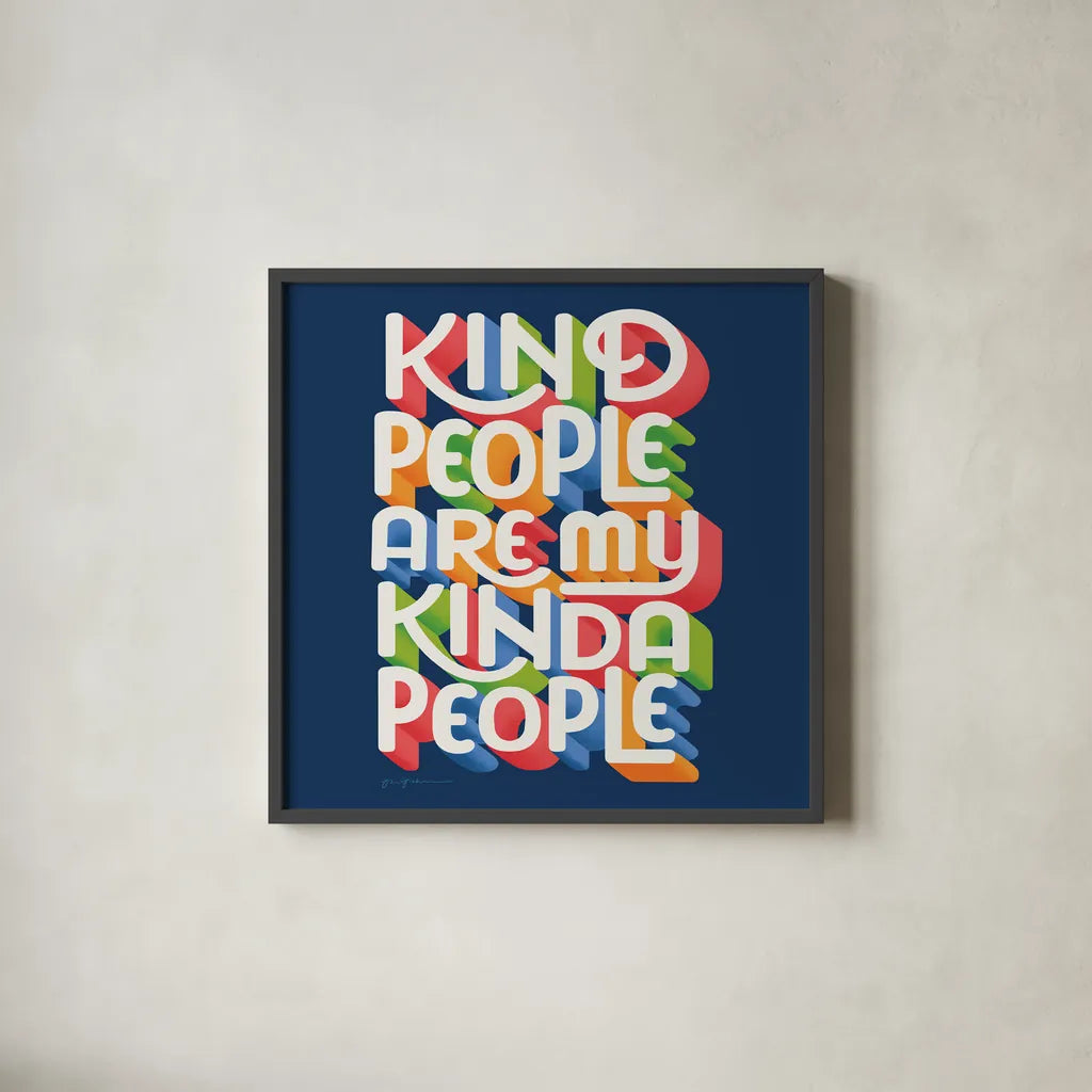 Kind People I Bright Sq by Gia Graham. Shown in a sleek black glass frame for a contemporary gallery look. Available as an archival giclee rolled canvas, fine art paper, or poster print. SKU 79538a.