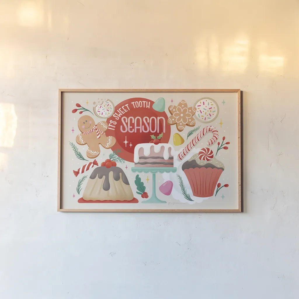 Lets Get Merry I by Gia Graham. shown as a paper print in a natural frame. Available as a archival giclee rolled canvas, fine art paper, or poster print. SKU 87523i.