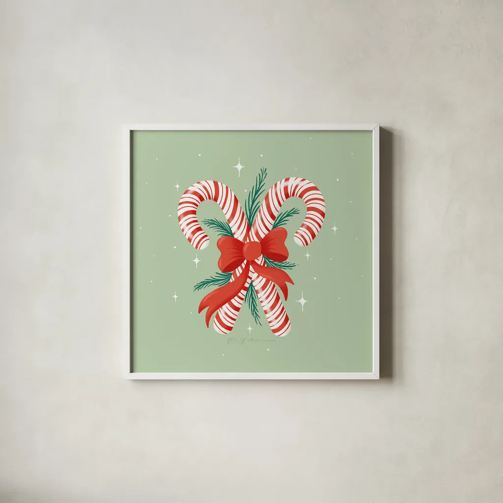 Lets Get Merry II by Gia Graham. Shown in a crisp white glass frame for a clean and minimalist style. Available as an archival giclee rolled canvas, fine art paper, or poster print. SKU 87524a.