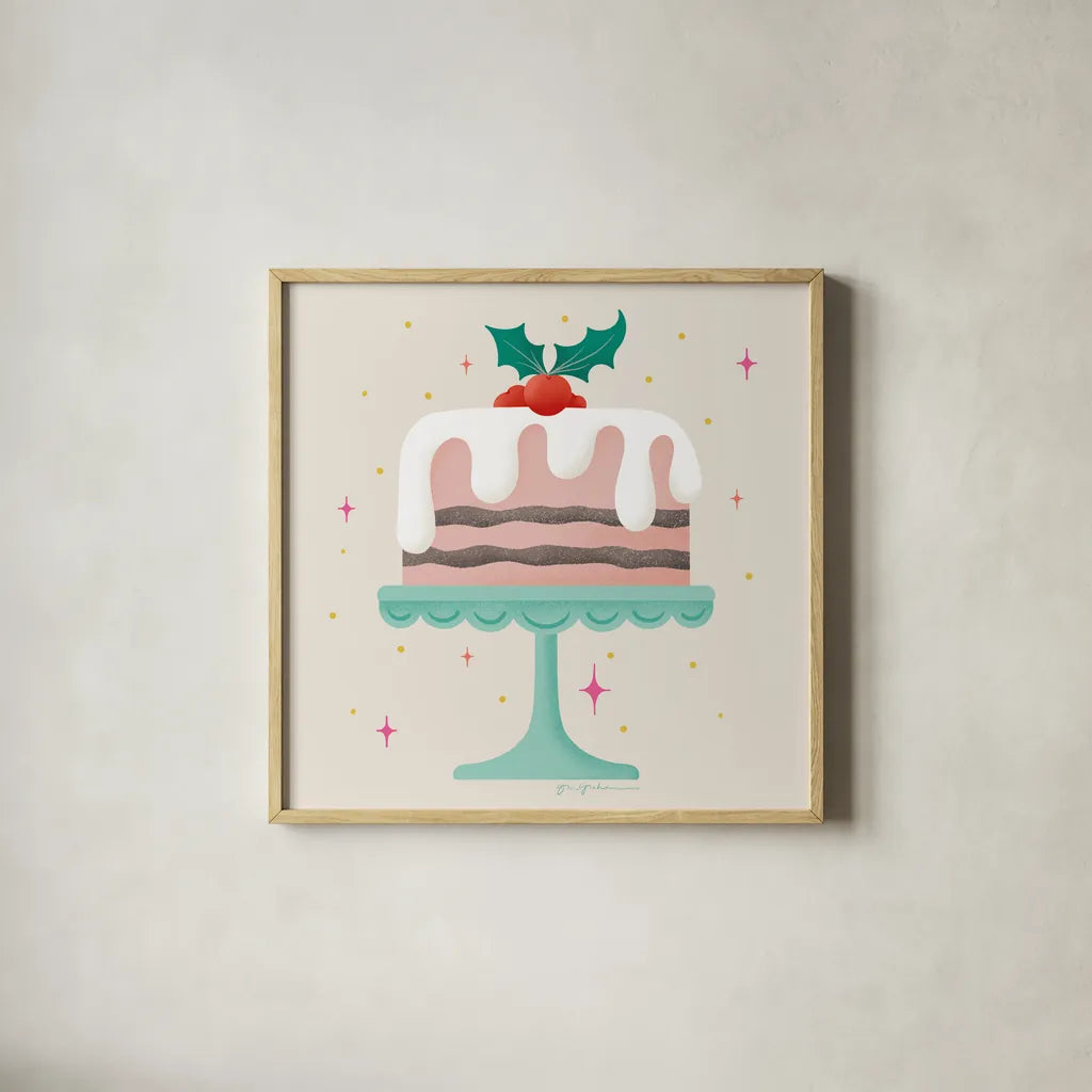 Lets Get Merry III by Gia Graham. Shown in a natural wood glass frame for a timeless modern aesthetic. Available as an archival giclee rolled canvas, fine art paper, or poster print. SKU 87525a.