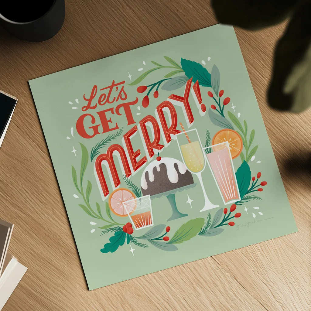 Lets Get Merry V by Gia Graham. Shown as a detailed flat fine art print, highlighting archival giclee quality. Available as an archival giclee rolled canvas, fine art paper, or poster print. SKU 87527a.