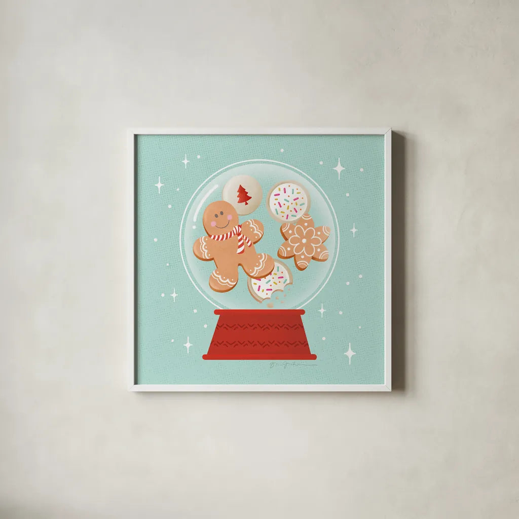 Lets Get Merry VI by Gia Graham. Shown in a crisp white glass frame for a clean and minimalist style. Available as an archival giclee rolled canvas, fine art paper, or poster print. SKU 87528a.
