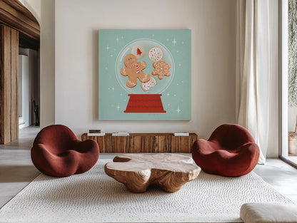 Lets Get Merry VI by Gia Graham. Shown as extra-large giant wall art in a modern living room. Available as an archival giclee rolled canvas, fine art paper, or poster print. SKU 87528a.
