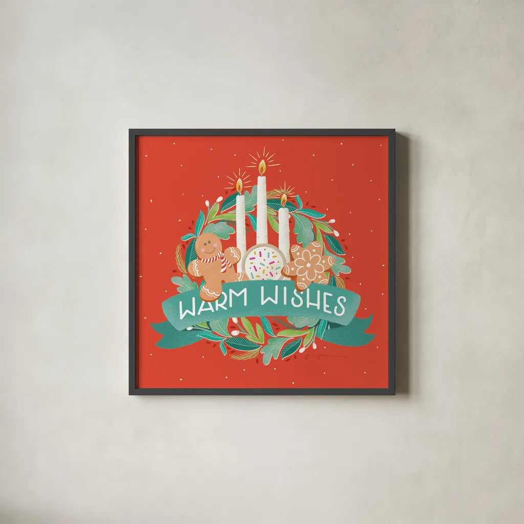 Lets Get Merry VII by Gia Graham. Shown in a sleek black glass frame for a contemporary gallery look. Available as an archival giclee rolled canvas, fine art paper, or poster print. SKU 87529a.