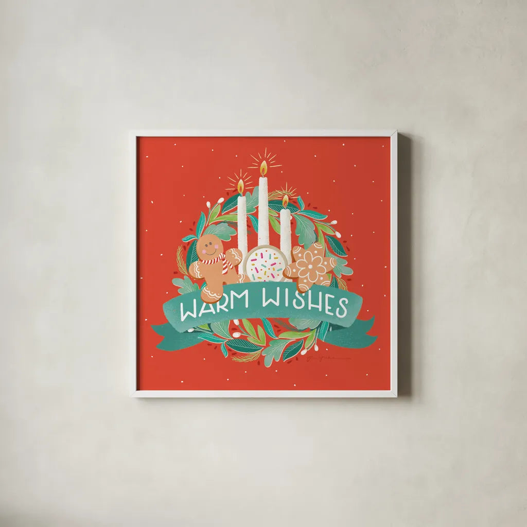 Lets Get Merry VII by Gia Graham. Shown in a crisp white glass frame for a clean and minimalist style. Available as an archival giclee rolled canvas, fine art paper, or poster print. SKU 87529a.