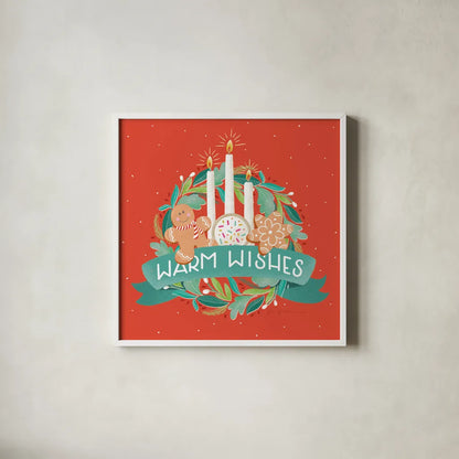 Lets Get Merry VII by Gia Graham. Shown in a crisp white glass frame for a clean and minimalist style. Available as an archival giclee rolled canvas, fine art paper, or poster print. SKU 87529a.