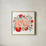 Love I by Gia Graham. Shown in a natural wood glass frame for a timeless modern aesthetic. Available as an archival giclee rolled canvas, fine art paper, or poster print. SKU 84993a.