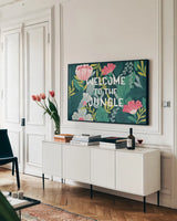 Lush Life I by Gia Graham. shown as a framed stretched canvas in a living room above a console. Available as a archival giclee rolled canvas, fine art paper, or poster print. SKU 80218i.
