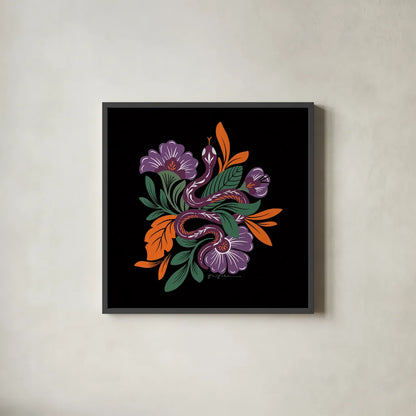 Lush Life III Black and Orange by Gia Graham. Shown in a sleek black glass frame for a contemporary gallery look. Available as an archival giclee rolled canvas, fine art paper, or poster print. SKU 81953a.