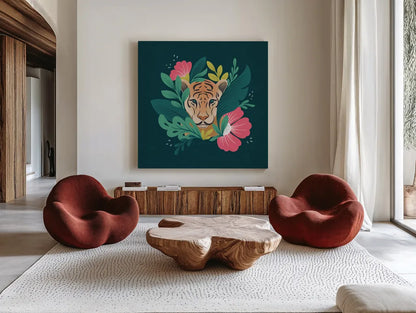 Lush Life IV by Gia Graham. Shown as extra-large giant wall art in a modern living room. Available as an archival giclee rolled canvas, fine art paper, or poster print. SKU 80221a.