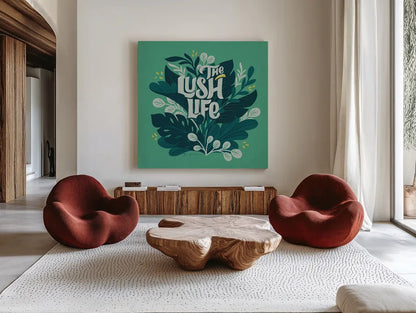 Lush Life V by Gia Graham. Shown as extra-large giant wall art in a modern living room. Available as an archival giclee rolled canvas, fine art paper, or poster print. SKU 80222a.