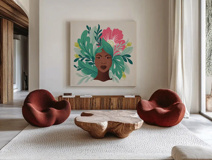 Lush Life VI by Gia Graham. Shown as extra-large giant wall art in a modern living room. Available as an archival giclee rolled canvas, fine art paper, or poster print. SKU 80223a.