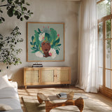 Lush Life VII by Gia Graham. Shown in a natural wood frame in a cozy modern living room. Available as an archival giclee rolled canvas, fine art paper, or poster print. SKU 80224a.